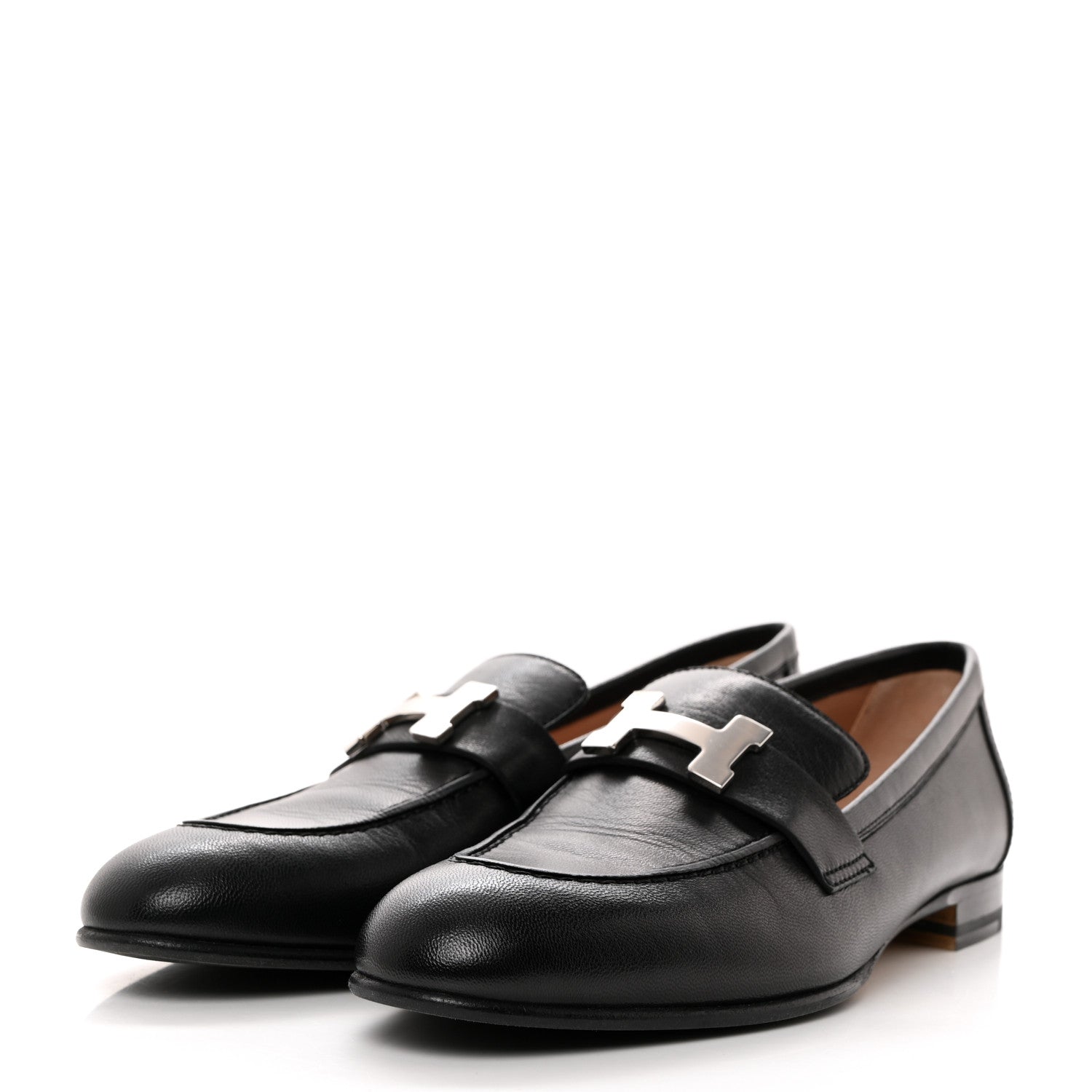 Hermes Goatskin Womens Paris Loafers 37 Black 3 of 9