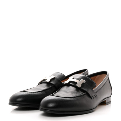 Hermes Goatskin Womens Paris Loafers 37 Black 3 of 9
