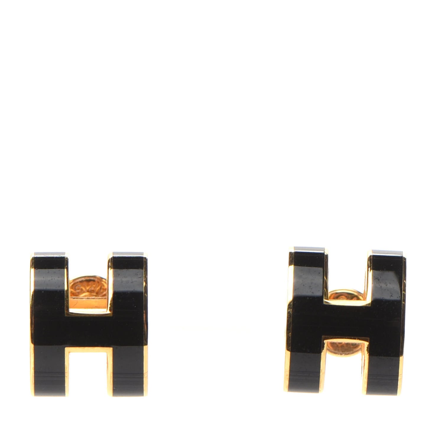 Gold Lacquered Pop H Earrings Black