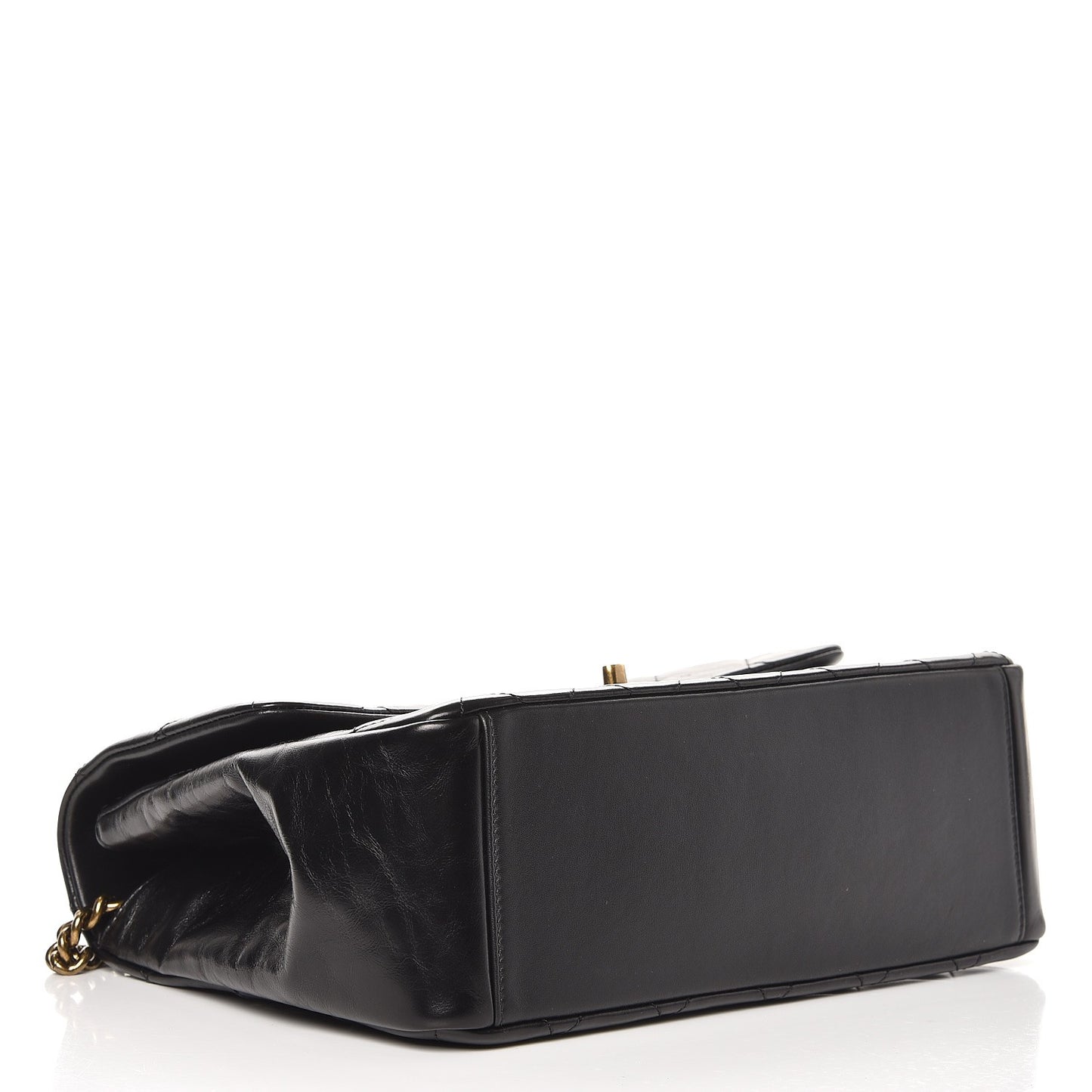 Calfskin Quilted Large Gold Bar Top Handle Flap Black