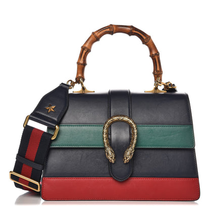 Gucci Moon Calfskin Bamboo Web Medium Dionysus Top Handle Bag Blue Emerald Hibiscus Red 1 of 12