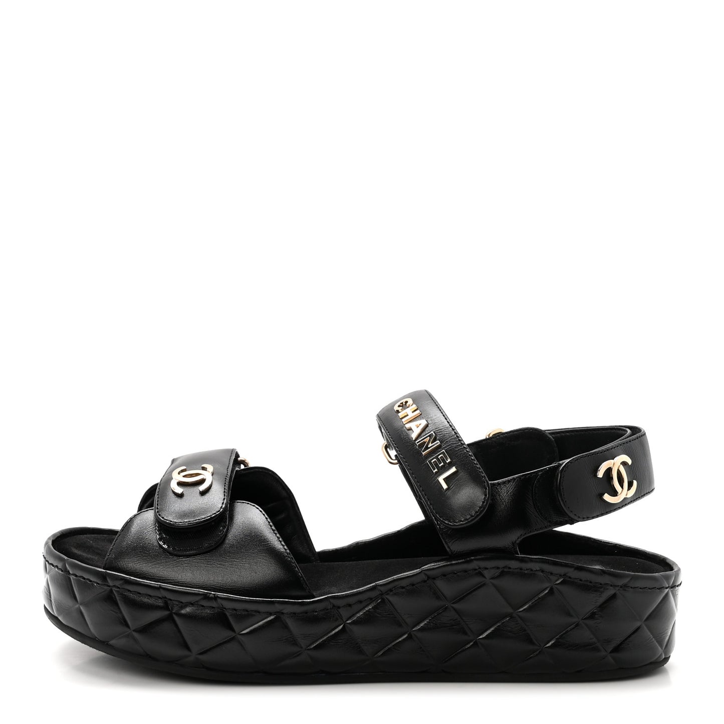 Shiny Calfskin Logo Platform Sandals 38 Black