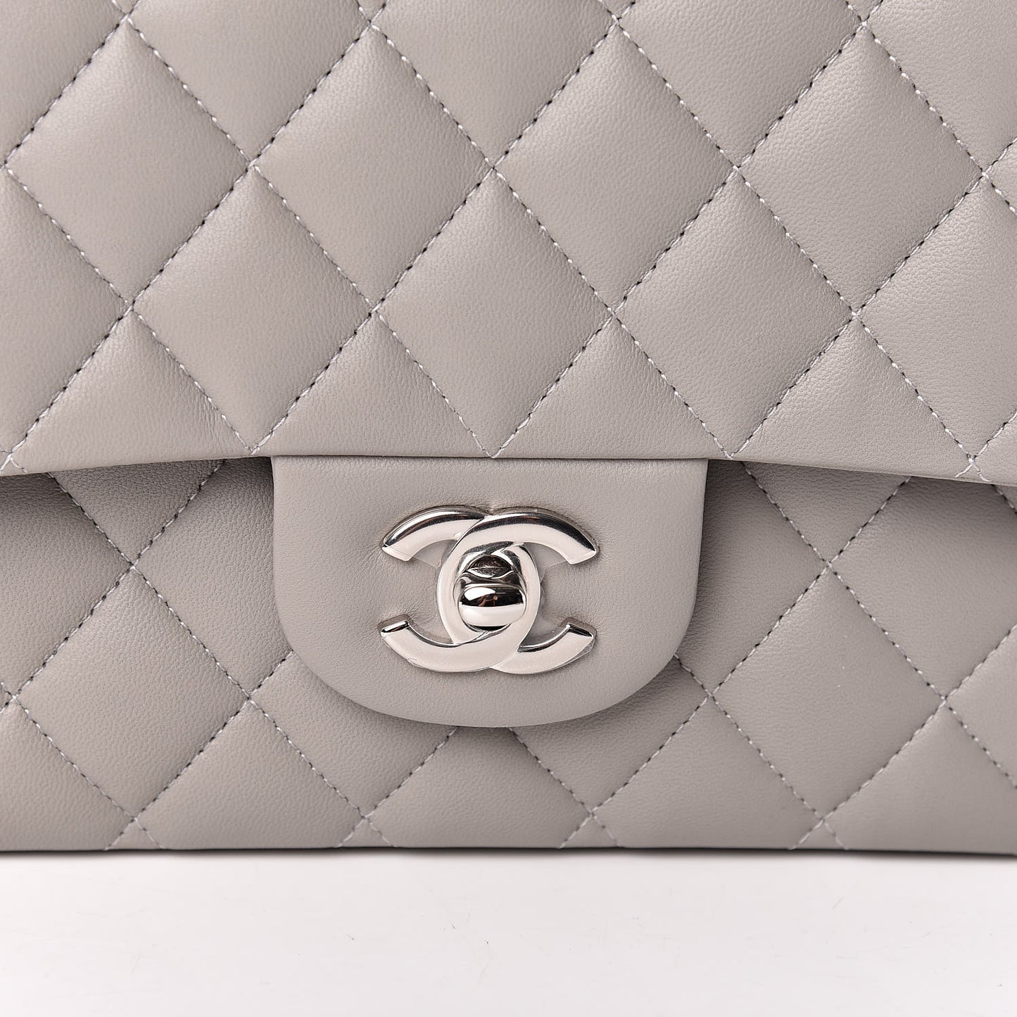 Lambskin Quilted Medium Double Flap Grey