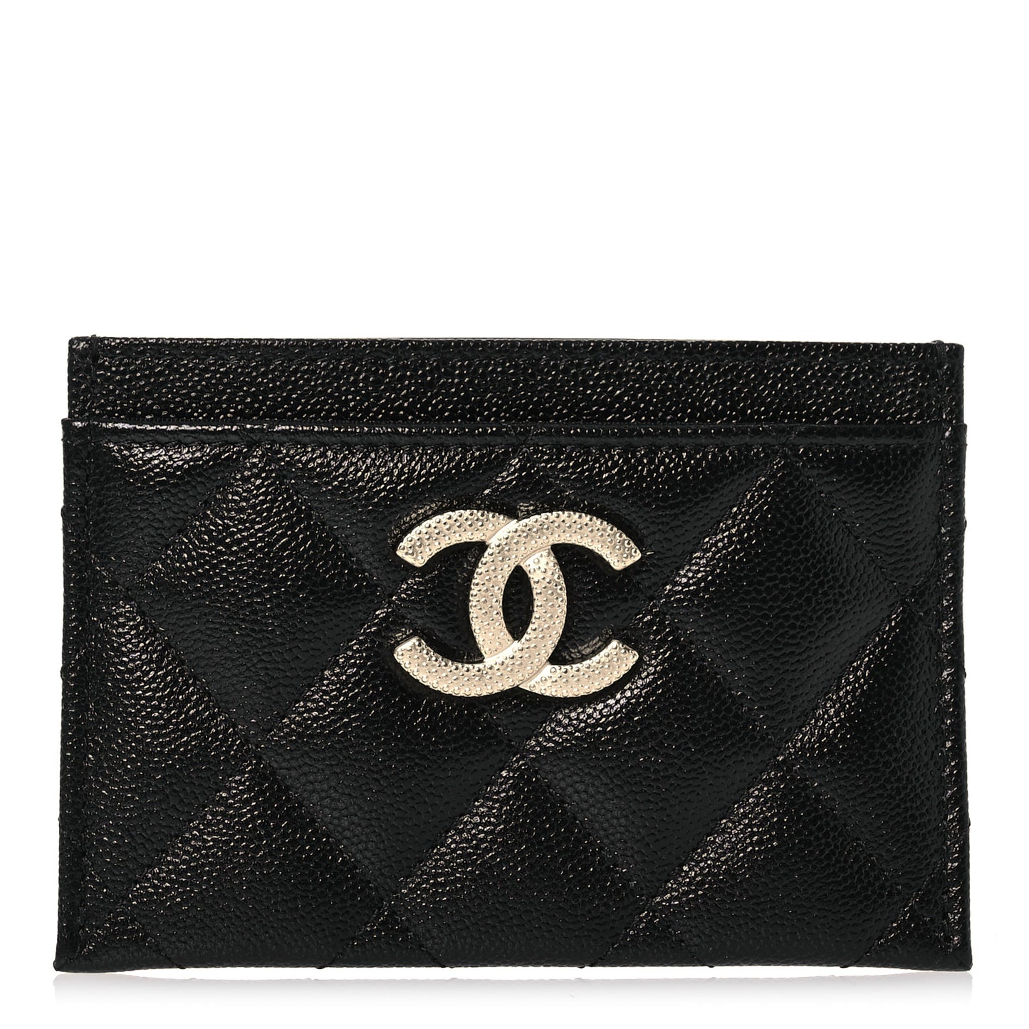 Caviar Quilted Studded CC Card Holder Black
