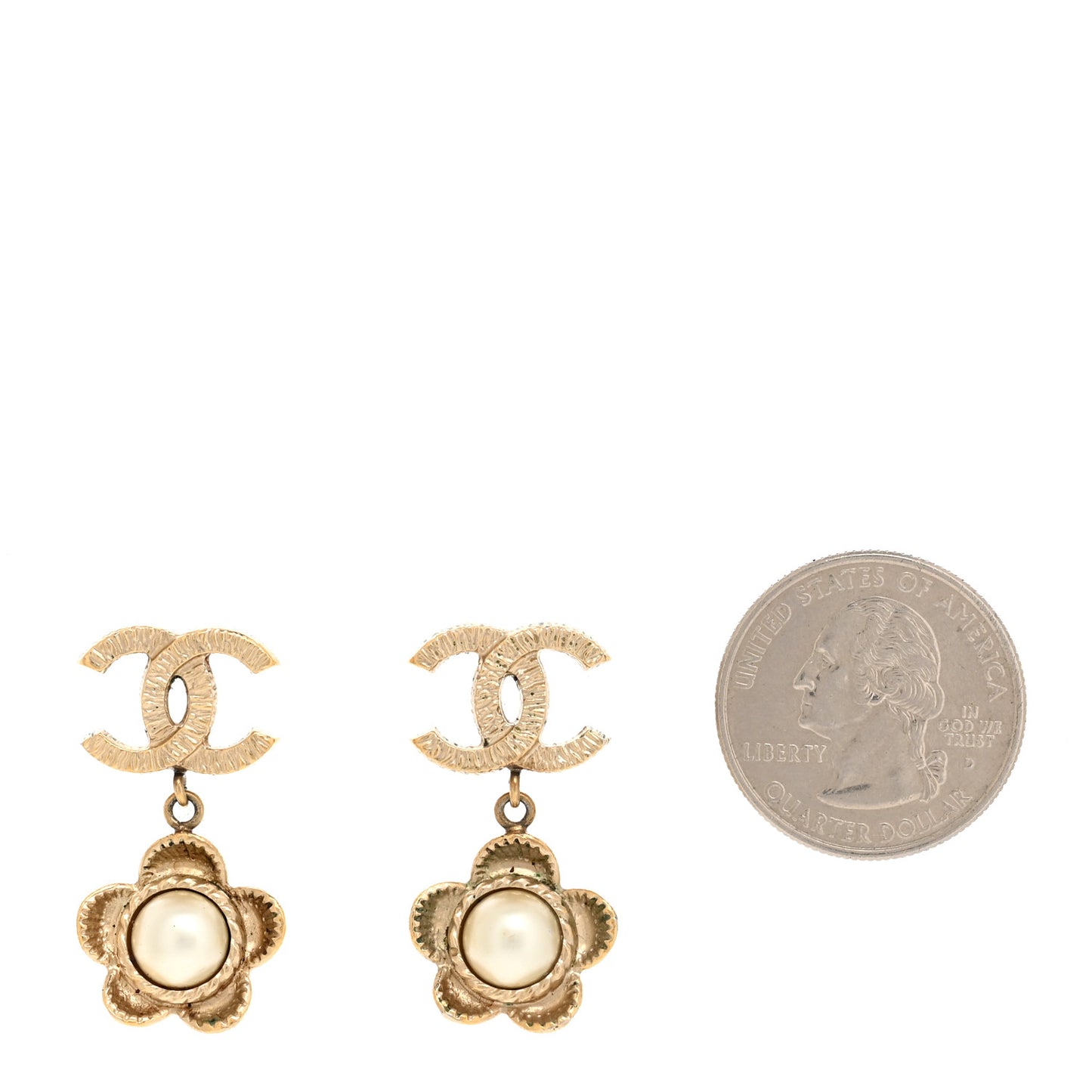 Pearl CC Flower Drop Earrings Gold