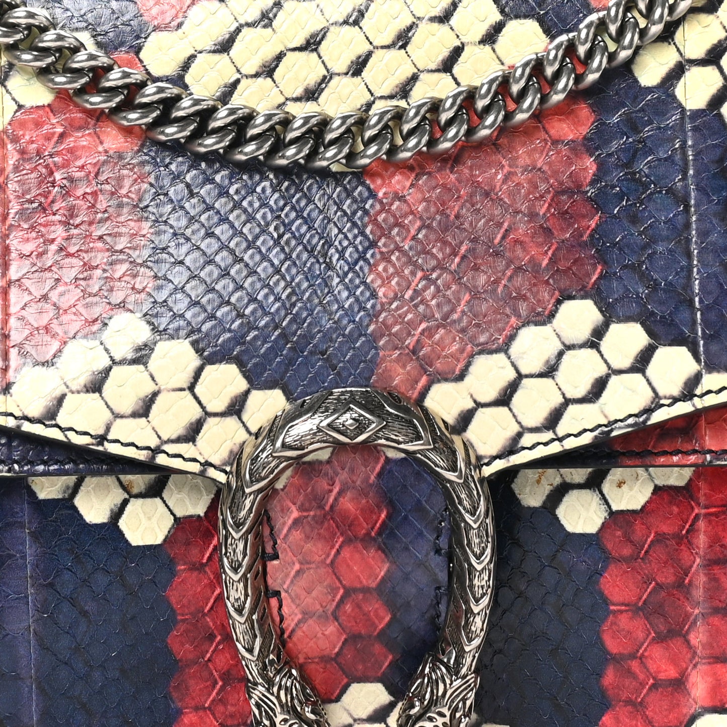 Snakeskin Cubic Medium Dionysus Shoulder Bag Red White Blue