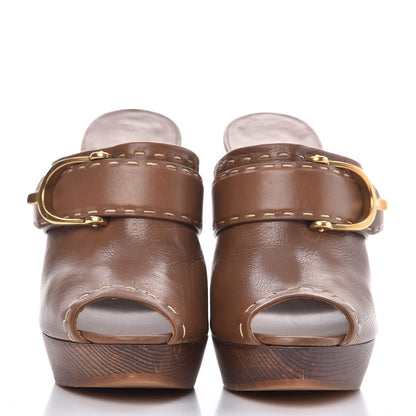 Gucci Washed Calfskin Stirrup Platform Clog Slide Sandals 36 Acero 2 of 10