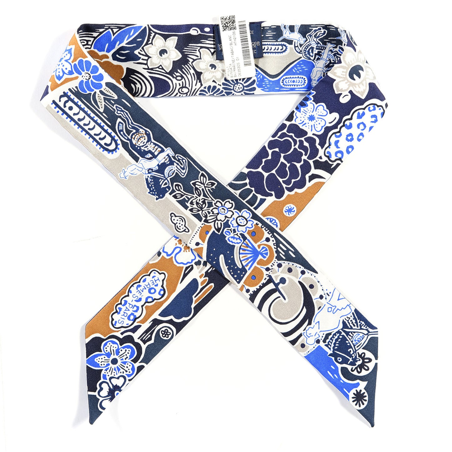 Silk Bingata Twilly Marine Tabac White