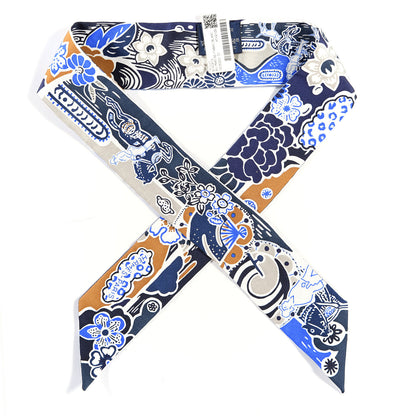 Hermes Silk Bingata Twilly Marine Tabac White 1 of 7