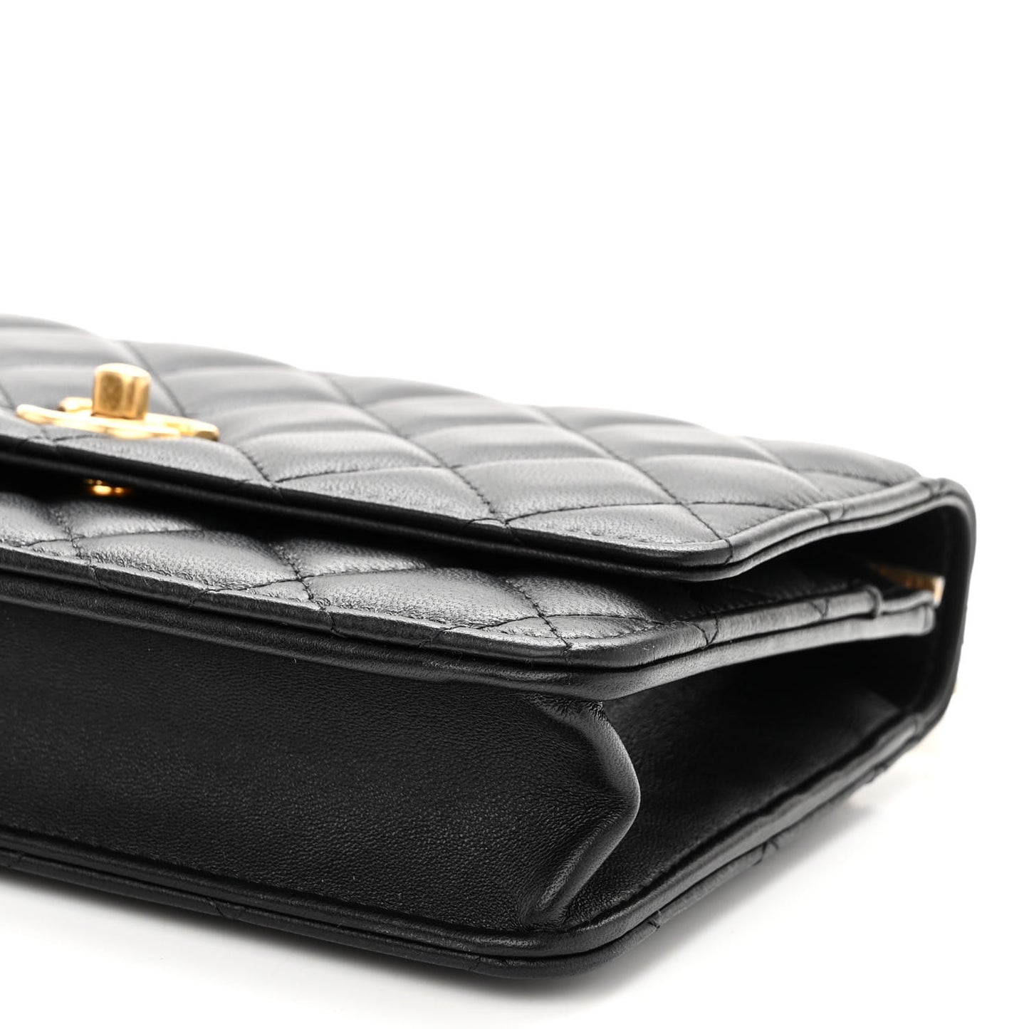 Lambskin Quilted Sweet Camellia Wallet on Chain WOC Black