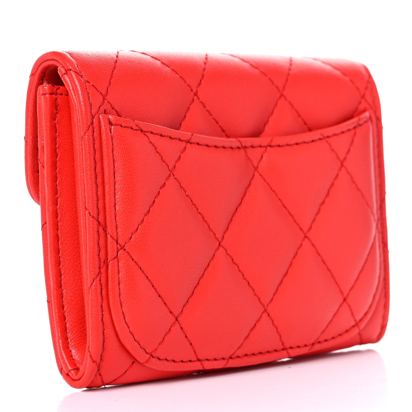 Lambskin Quilted Flap Card Holder Wallet Red