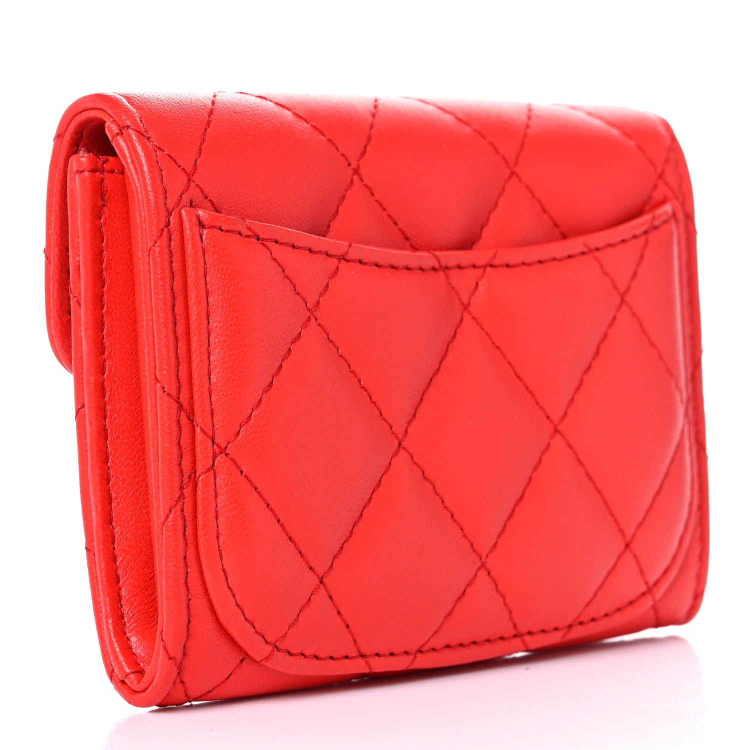 Chanel Lambskin Quilted Flap Card Holder Wallet Red 3 of 8