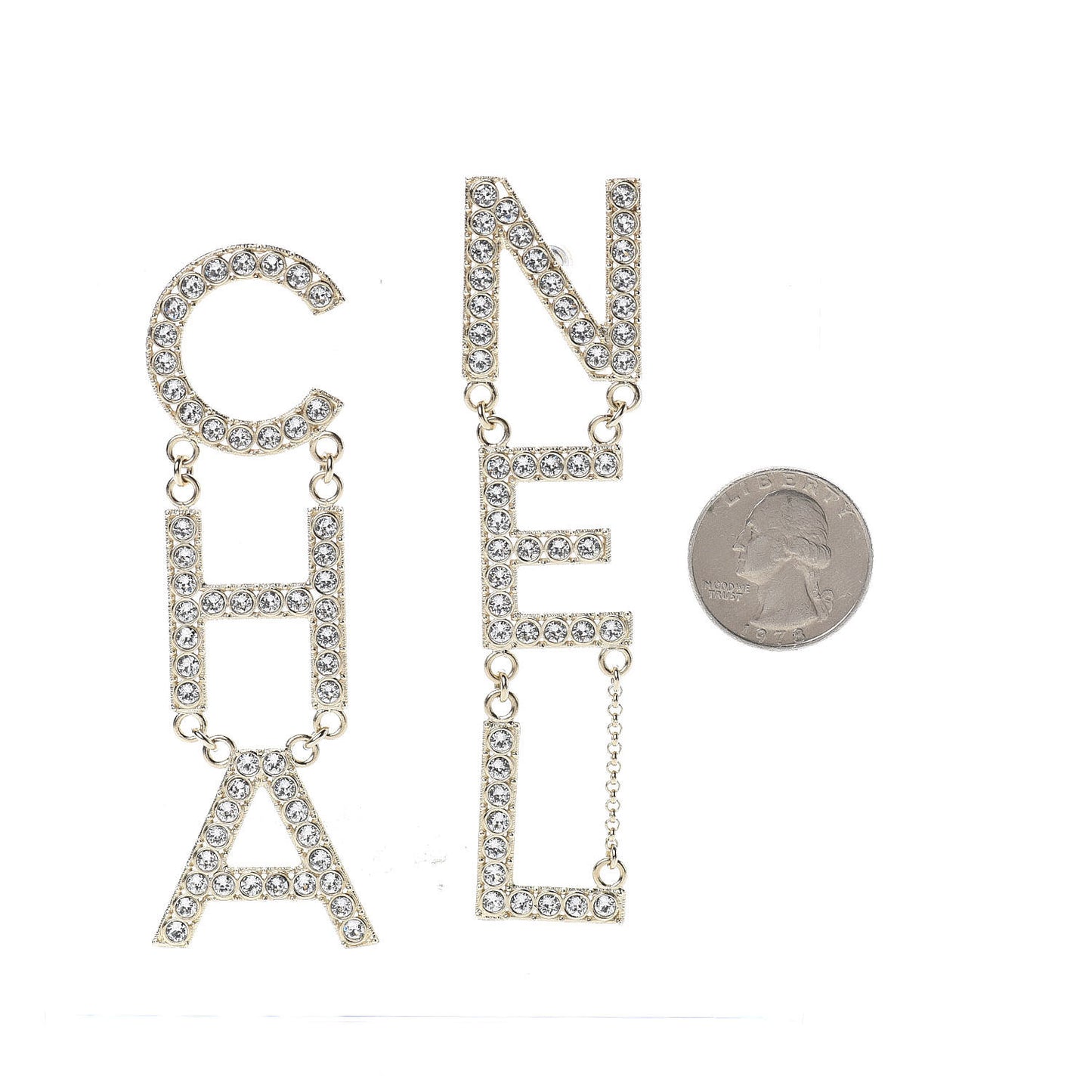 Crystal Cha-Nel Logo Drop Earrings Gold