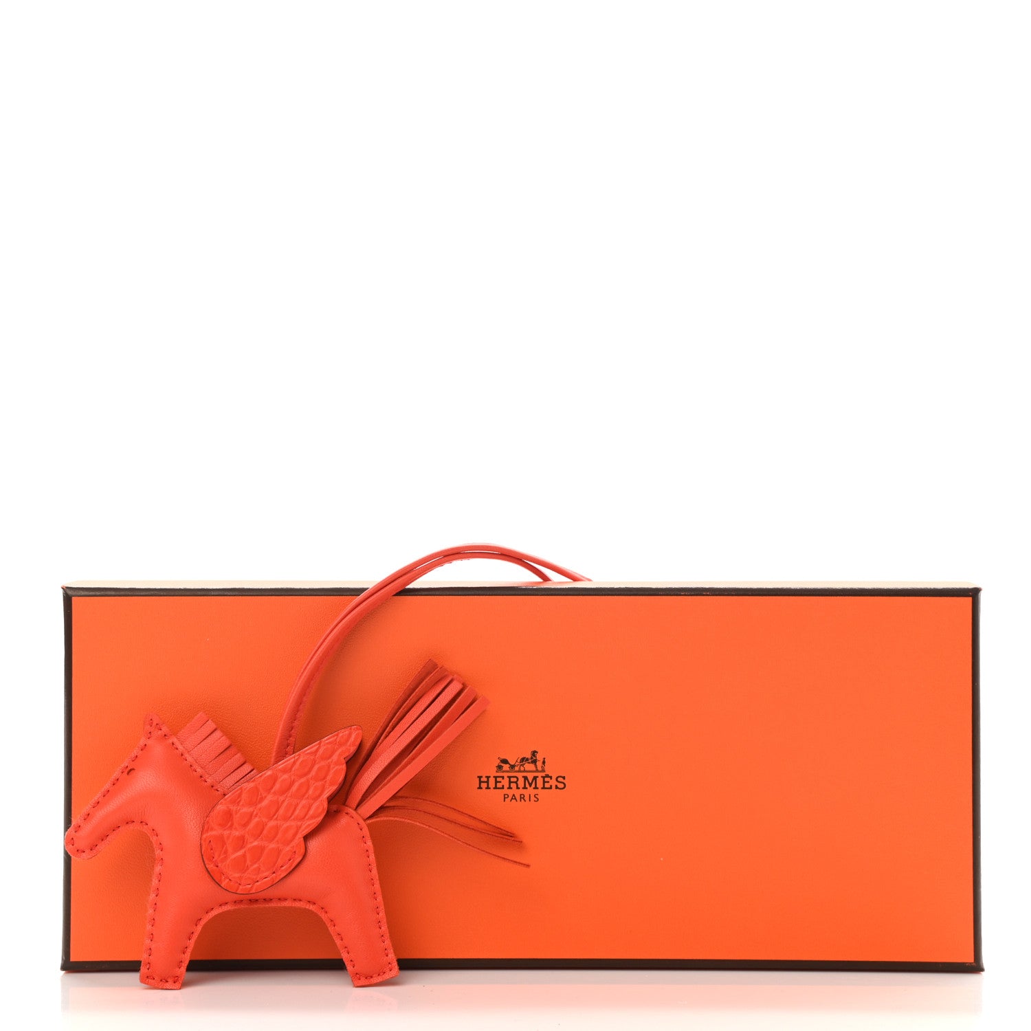 Hermes Milo Lambskin Matte Alligator Touch Grigri Rodeo Pegase Horse Bag Charm PM Orange Poppy Capucine 5 of 5