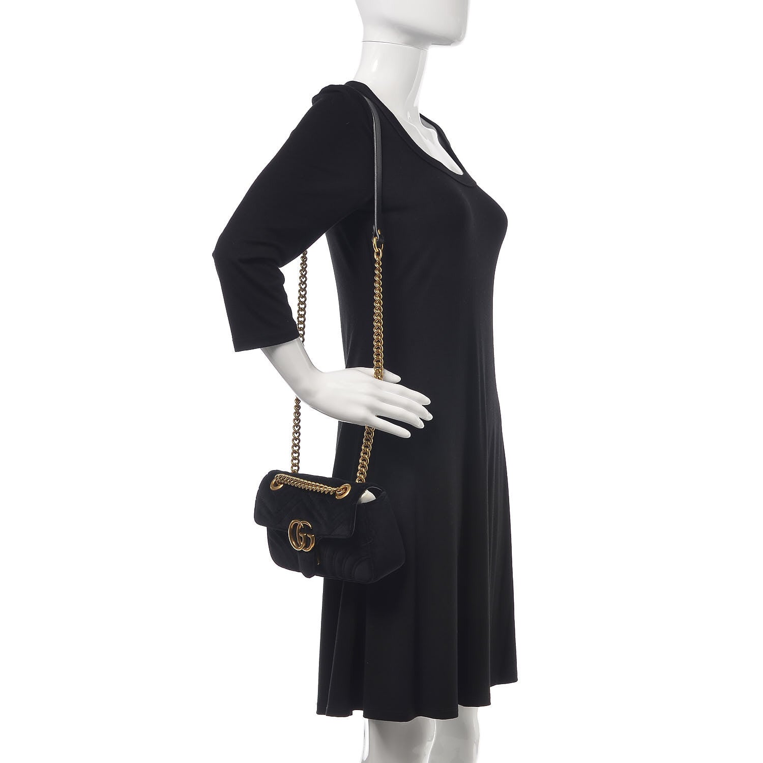 Gucci Velvet Matelasse Mini GG Marmont Shoulder Bag Black 2 of 8