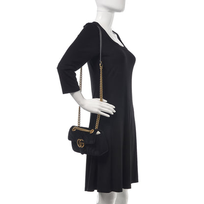 Gucci Velvet Matelasse Mini GG Marmont Shoulder Bag Black 2 of 8