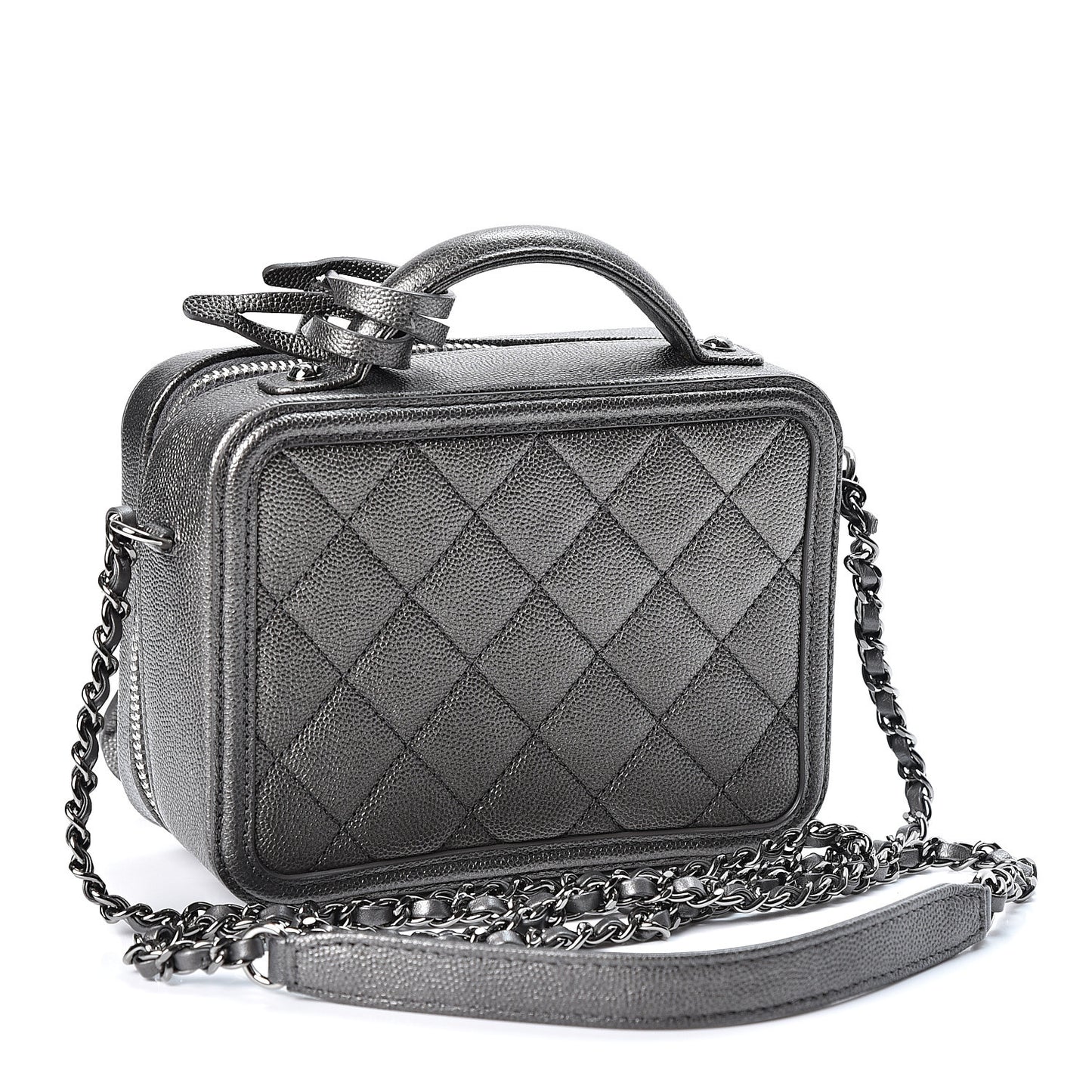 Caviar Quilted Small CC Filigree Vanity Case Dark Silver