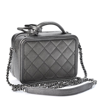 Chanel Caviar Quilted Small CC Filigree Vanity Case Dark Silver 2 of 9