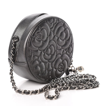 Chanel Goatskin Camellia Quilted Round Clutch With Chain Grey 3 of 10
