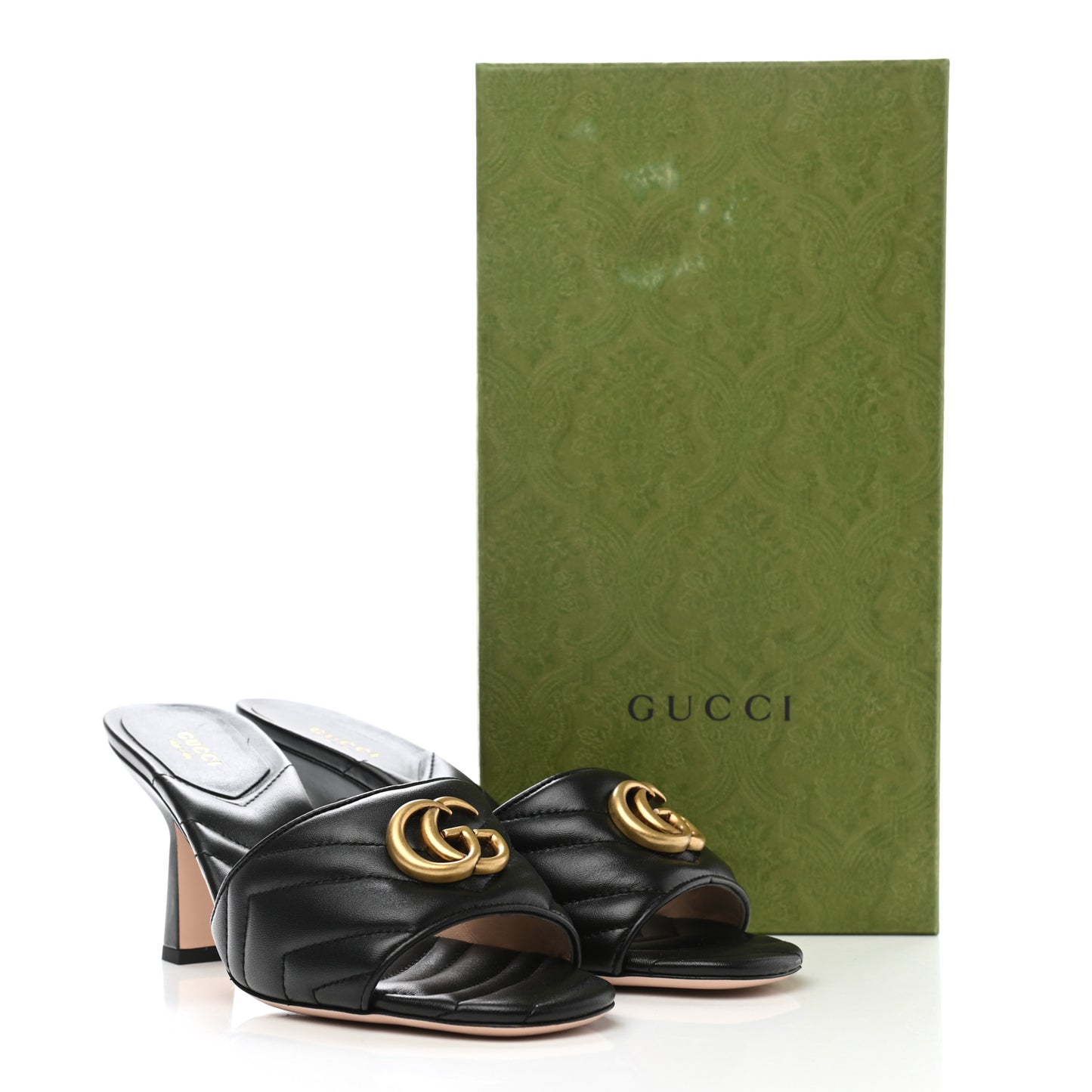 Nappa Matelasse GG Marmont 75mm Slide Sandals 39 Black