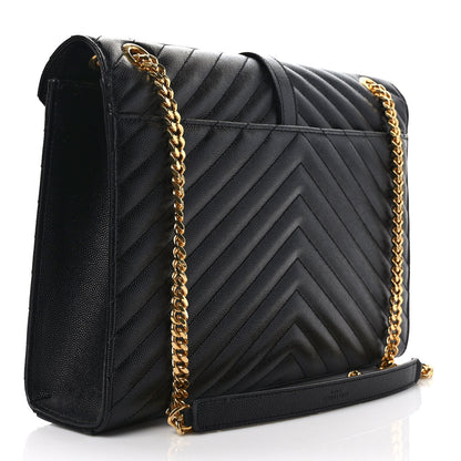 Saint Laurent Grain De Poudre Matelasse Chevron Large Monogram Satchel Black 2 of 7