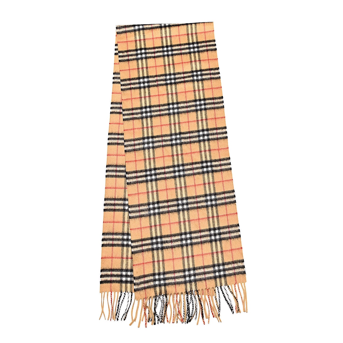 Cashmere Vintage Check Fringe Scarf Antique Yellow