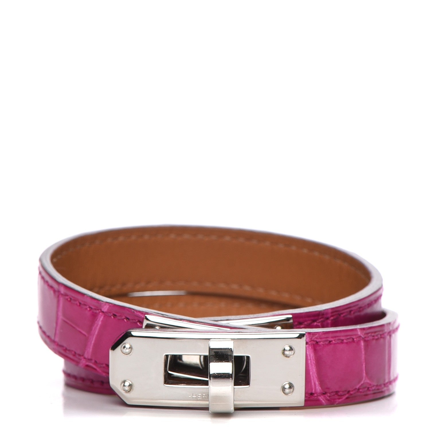 Hermes Shiny Alligator Kelly Double Tour Bracelet S Fuchsia 2 of 12
