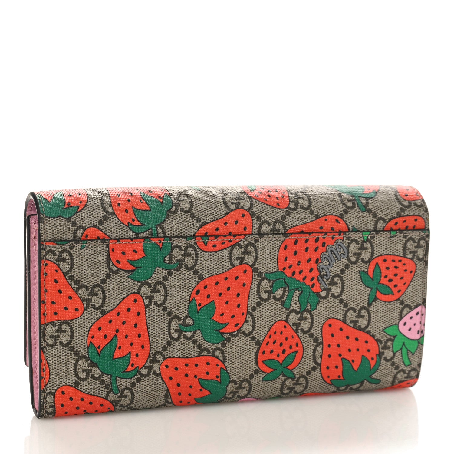 Gucci GG Supreme Monogram Strawberry Flap Wallet Light Pink 3 of 8
