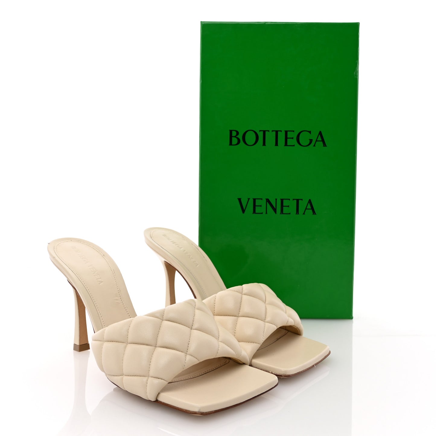 Nappa Quilted Rubber Lido Mule Sandals 37.5 Sea Salt