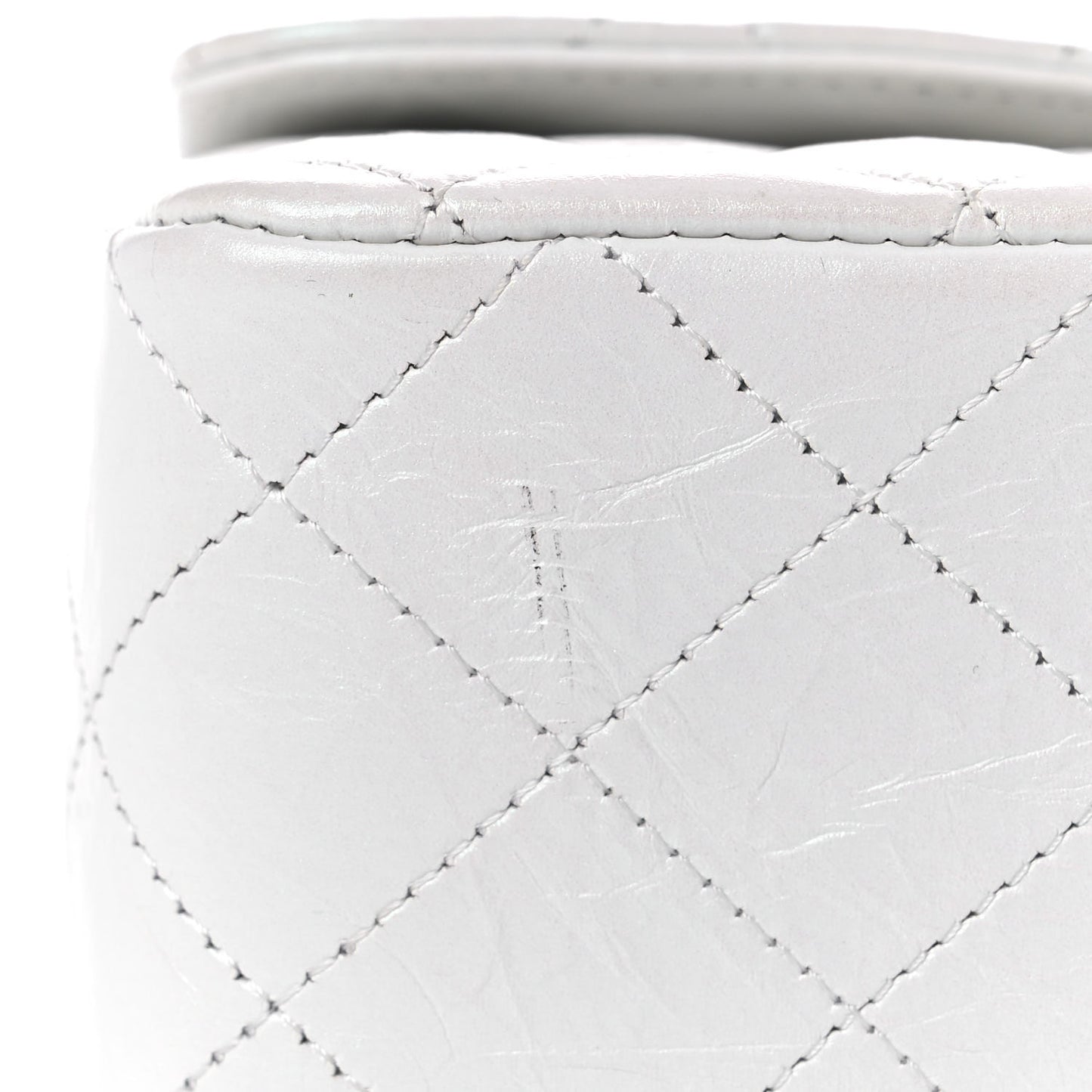 Iridescent Crumpled Calfskin Quilted Mini Rectangular Flap White
