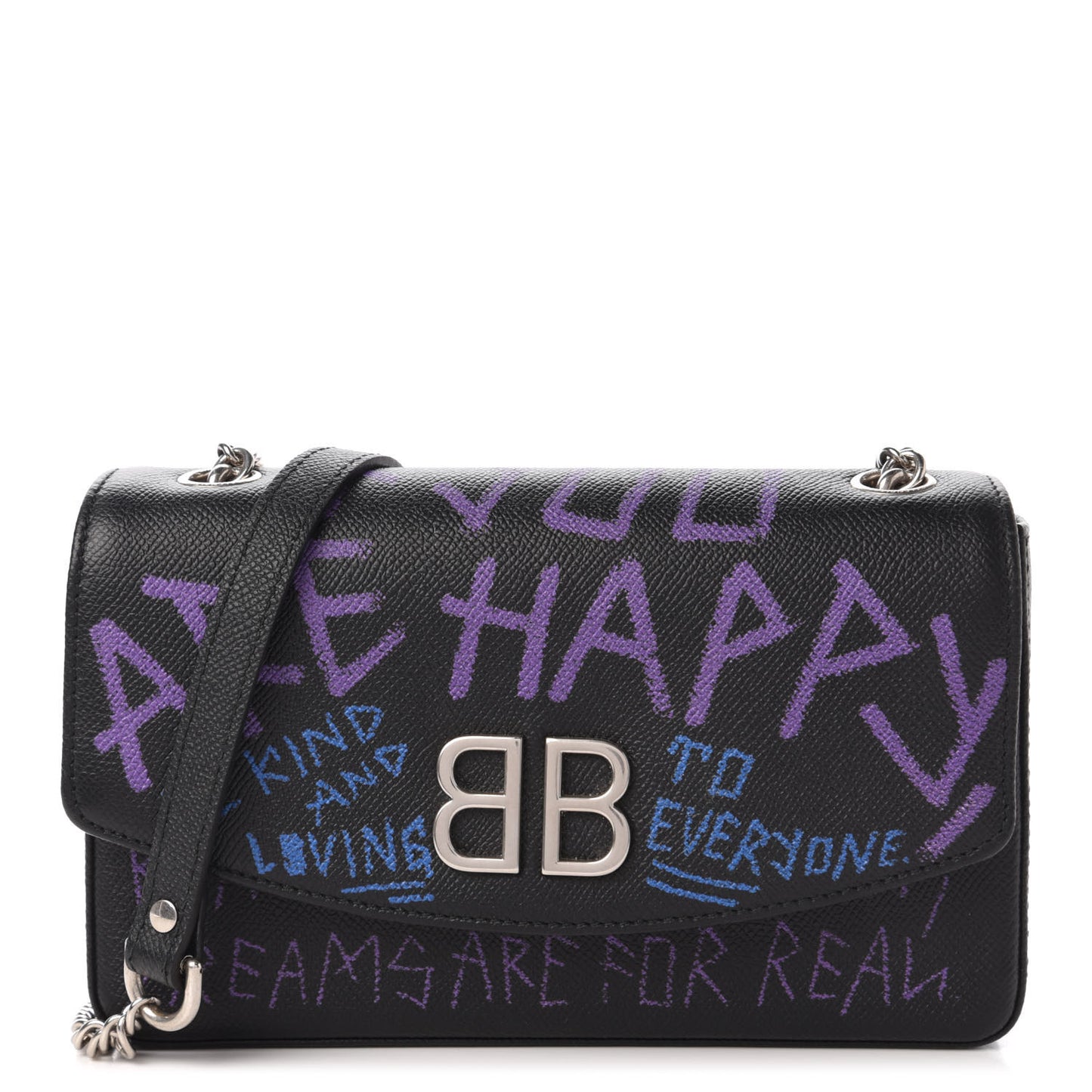 Grained Calfskin Graffiti BB Chain Wallet Black Bleu Violet