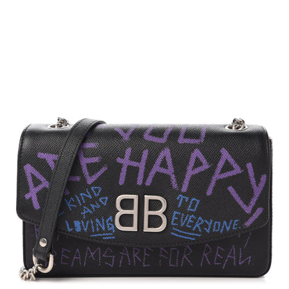 Balenciaga Grained Calfskin Graffiti BB Chain Wallet Black Bleu Violet 1 of 9