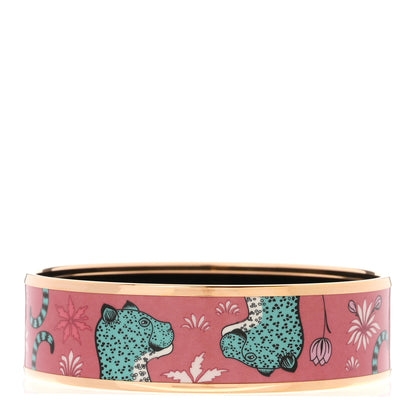 Hermes Enamel Printed Wide Les Leopards Bracelet Rose Couture 1 of 5