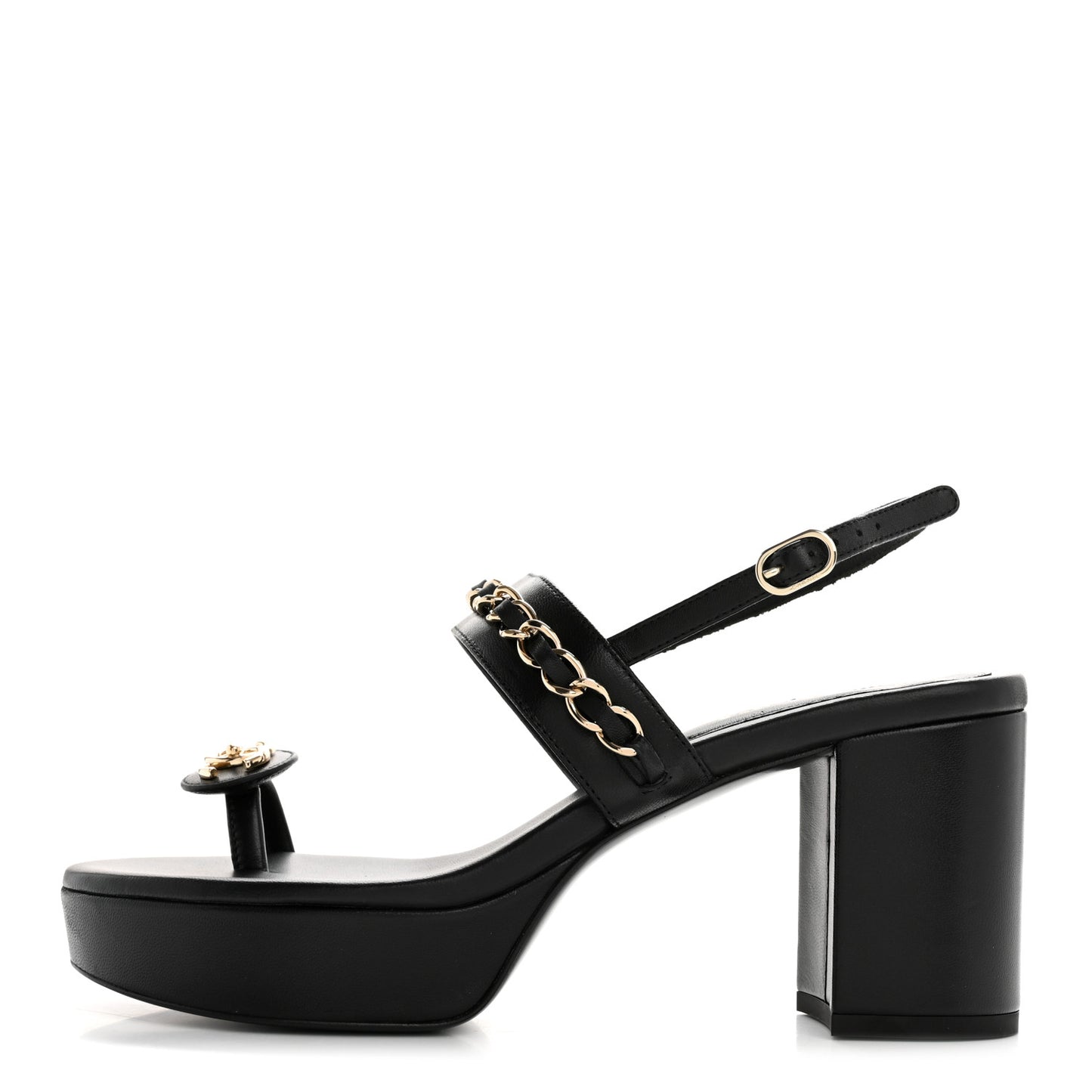 Lambskin Chain Platform Sandals 40 Black