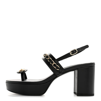 Chanel Lambskin Chain Platform Sandals 40 Black 1 of 10