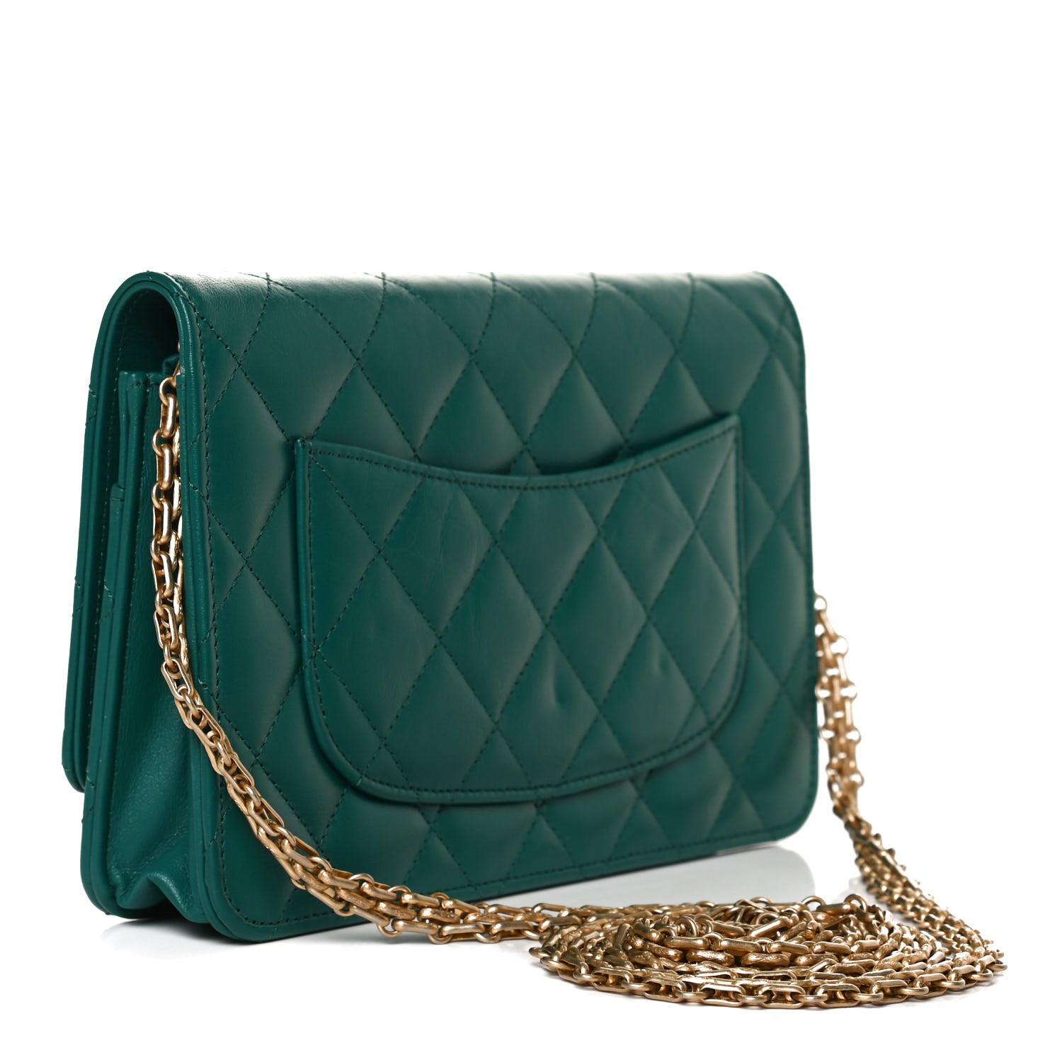 Chanel Aged Calfskin Quilted 2.55 Reissue Wallet on Chain WOC Green 3 of 13