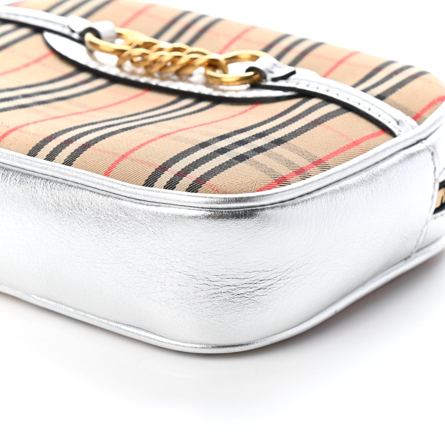 Metallic Smooth Calfskin 1983 Knight Check Link Bum Bag Silver