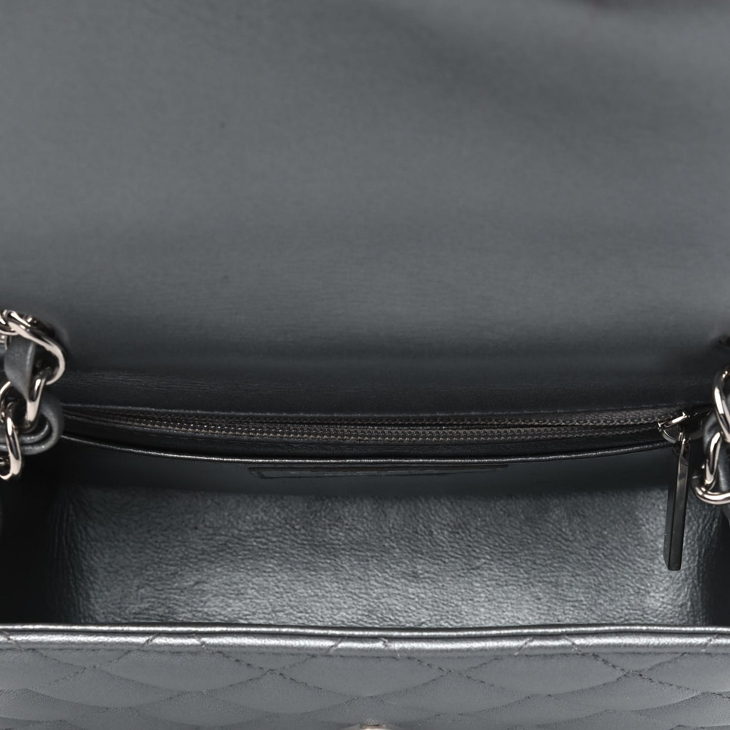 Metallic Lambskin Quilted Mini Square Flap Dark Silver