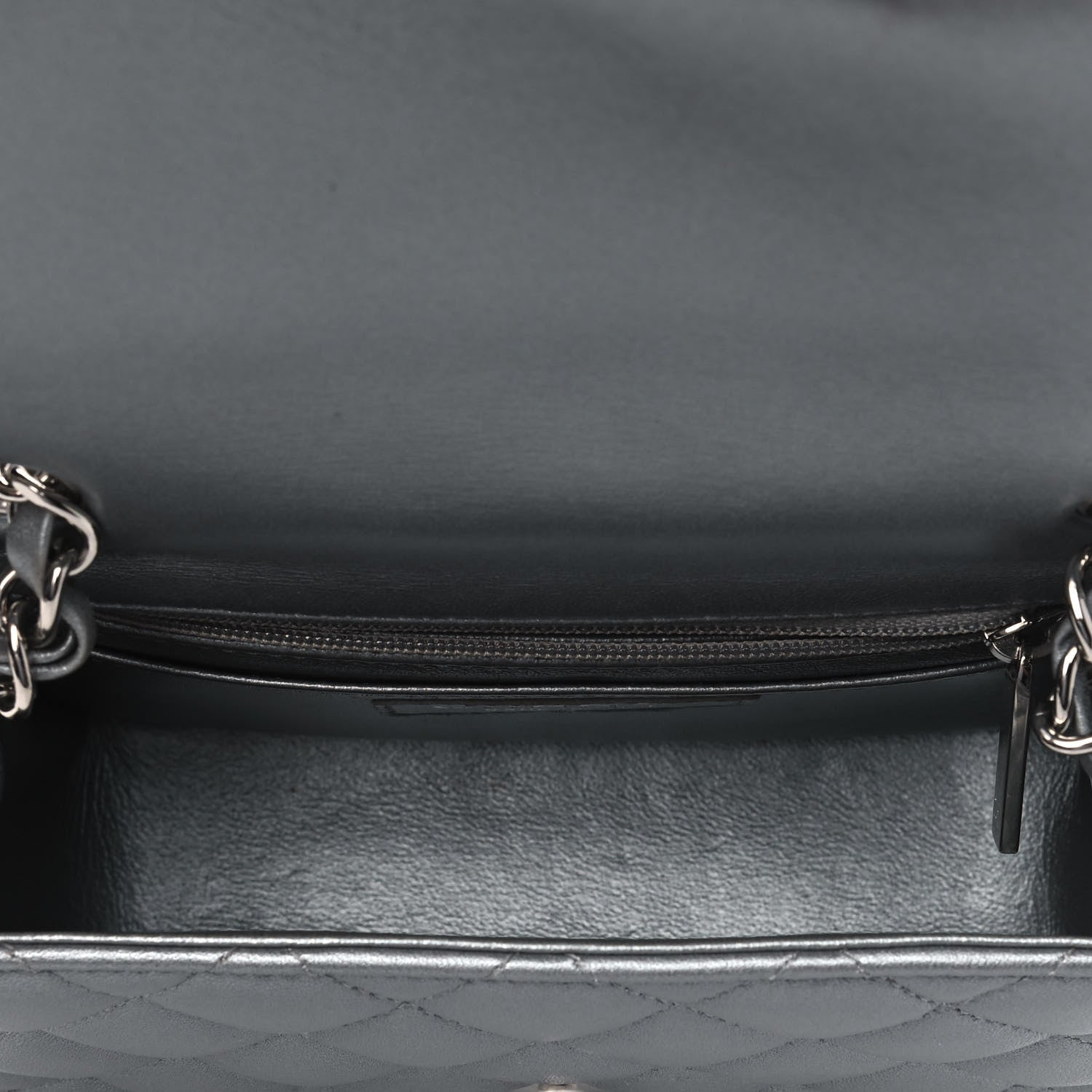 Chanel Metallic Lambskin Quilted Mini Square Flap Dark Silver 4 of 8