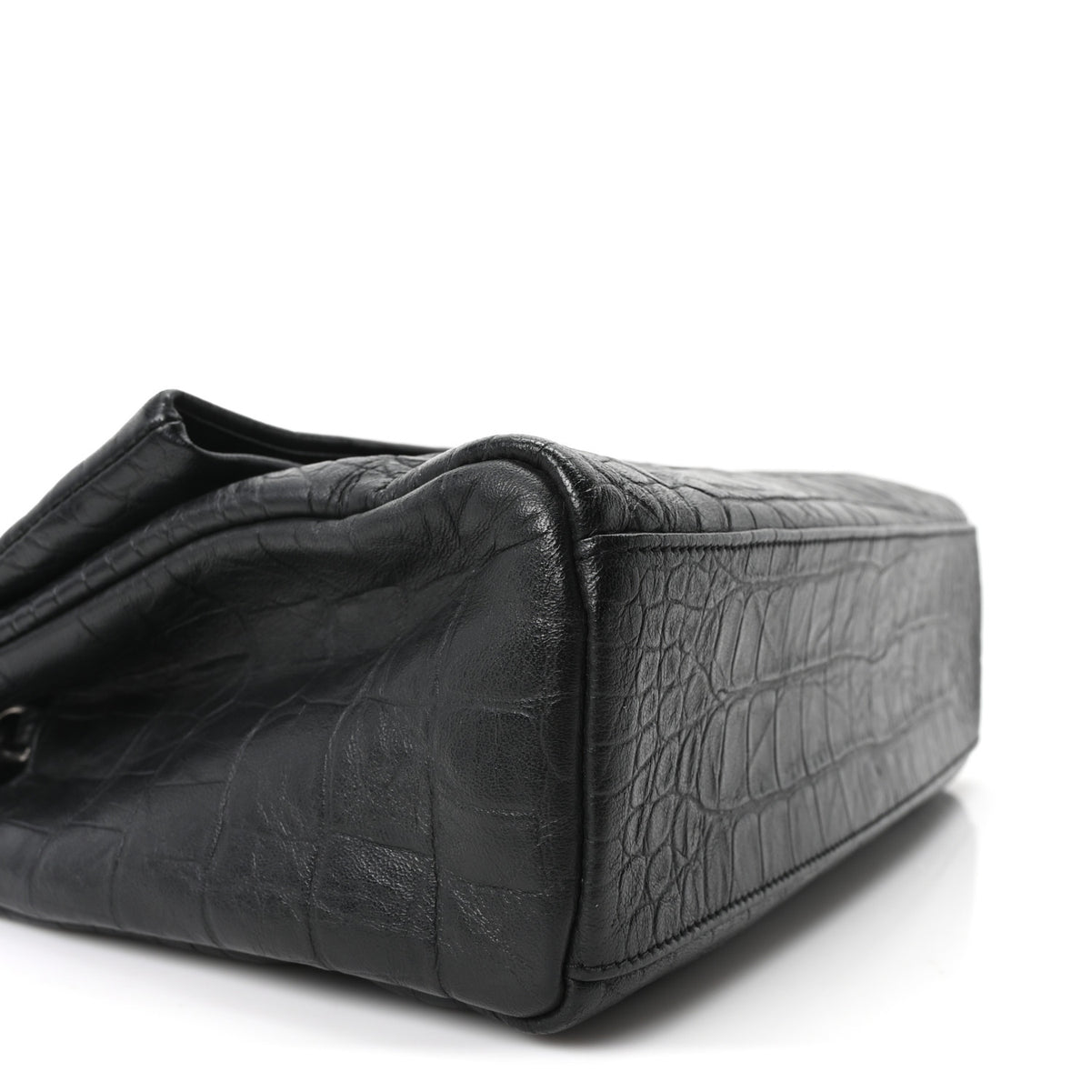 Saint Laurent Calfskin Crocodile Embossed Medium West Hollywood Monogram Fold-Over Black 9 of 10