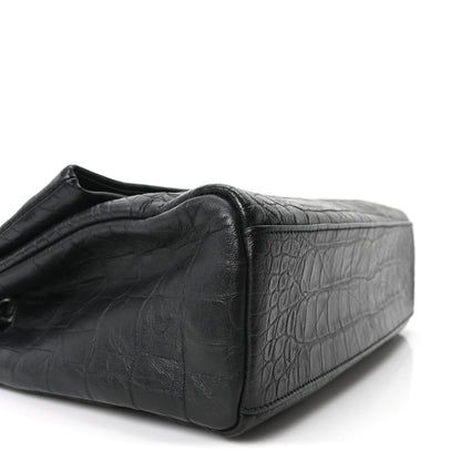 Saint Laurent Calfskin Crocodile Embossed Medium West Hollywood Monogram Fold-Over Black 9 of 10