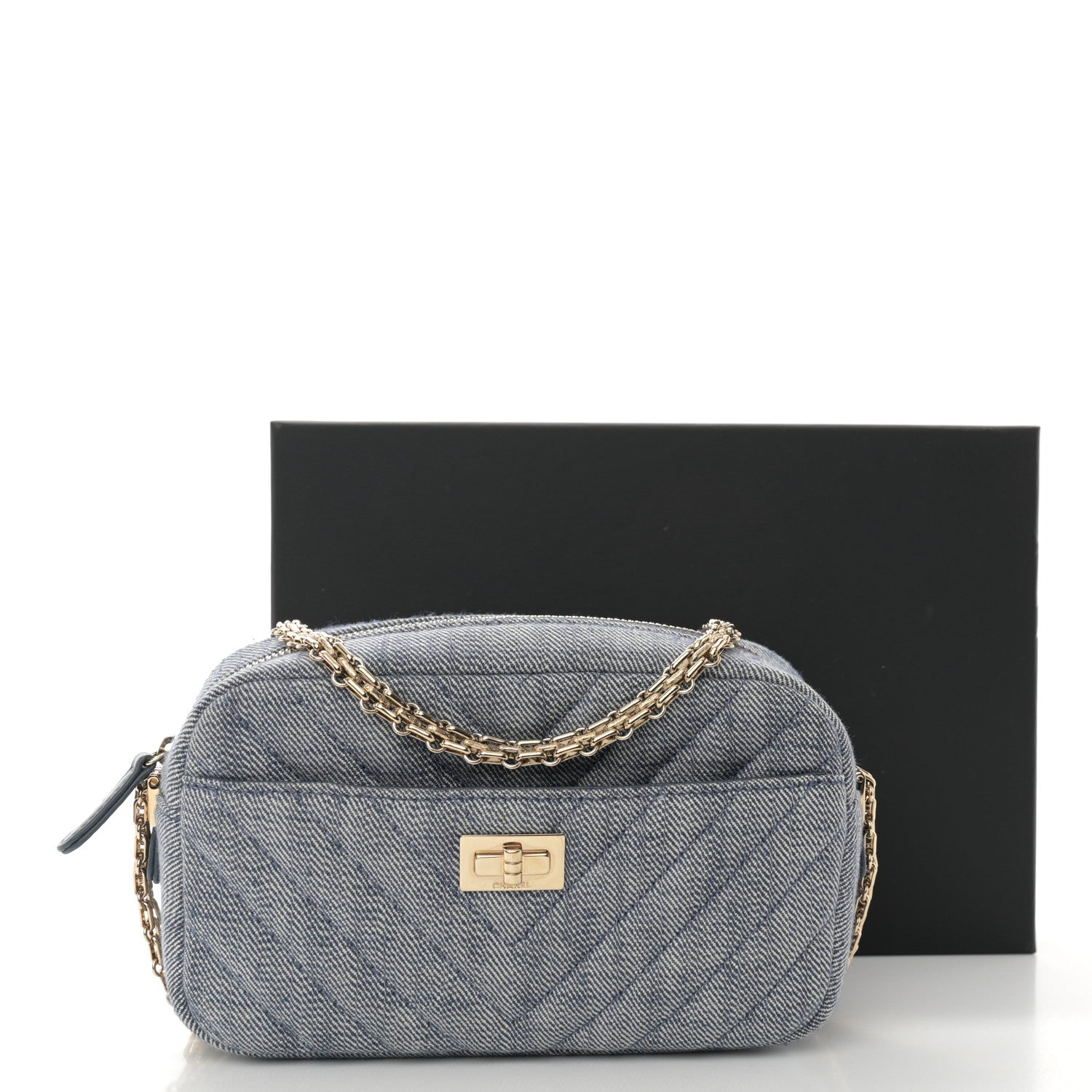 Chanel Denim Chevron Quilted Reissue 2.55 Camera Case Blue 12 of 12