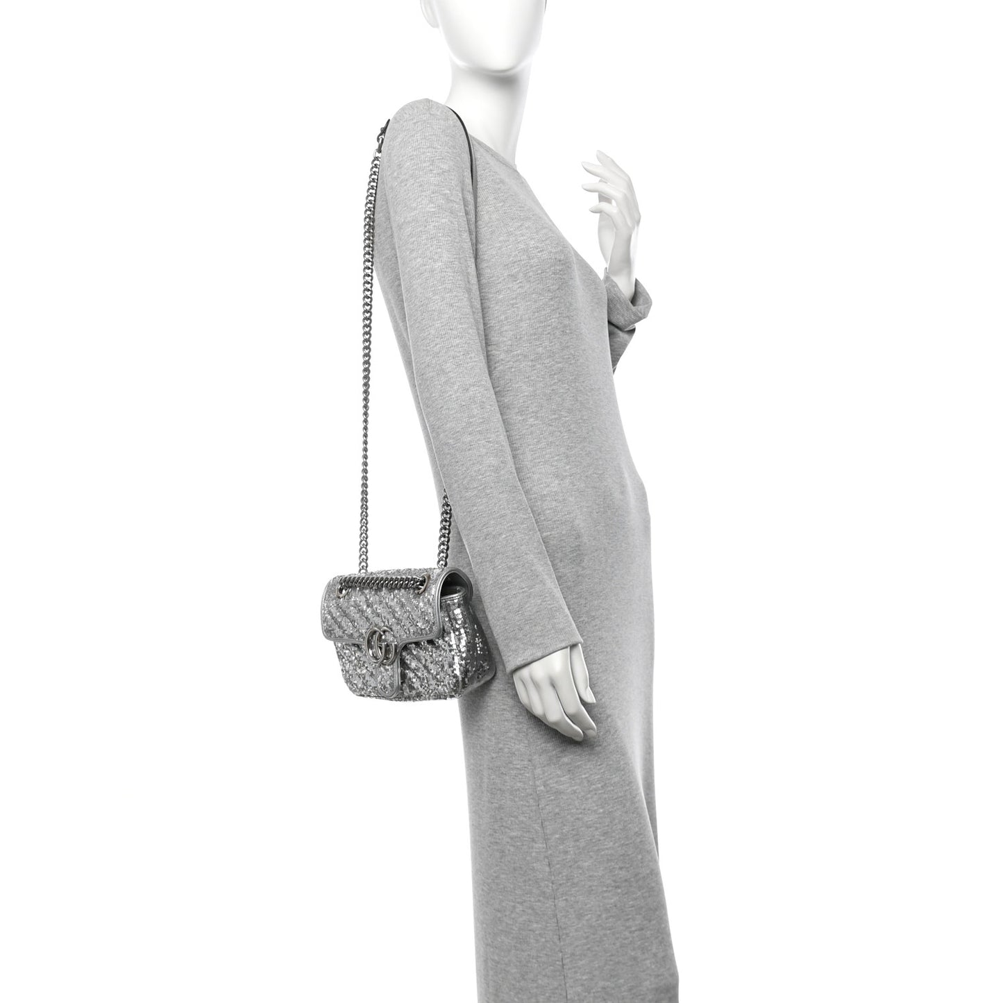 Sequin Matelasse Mini GG Marmont Shoulder Bag Silver