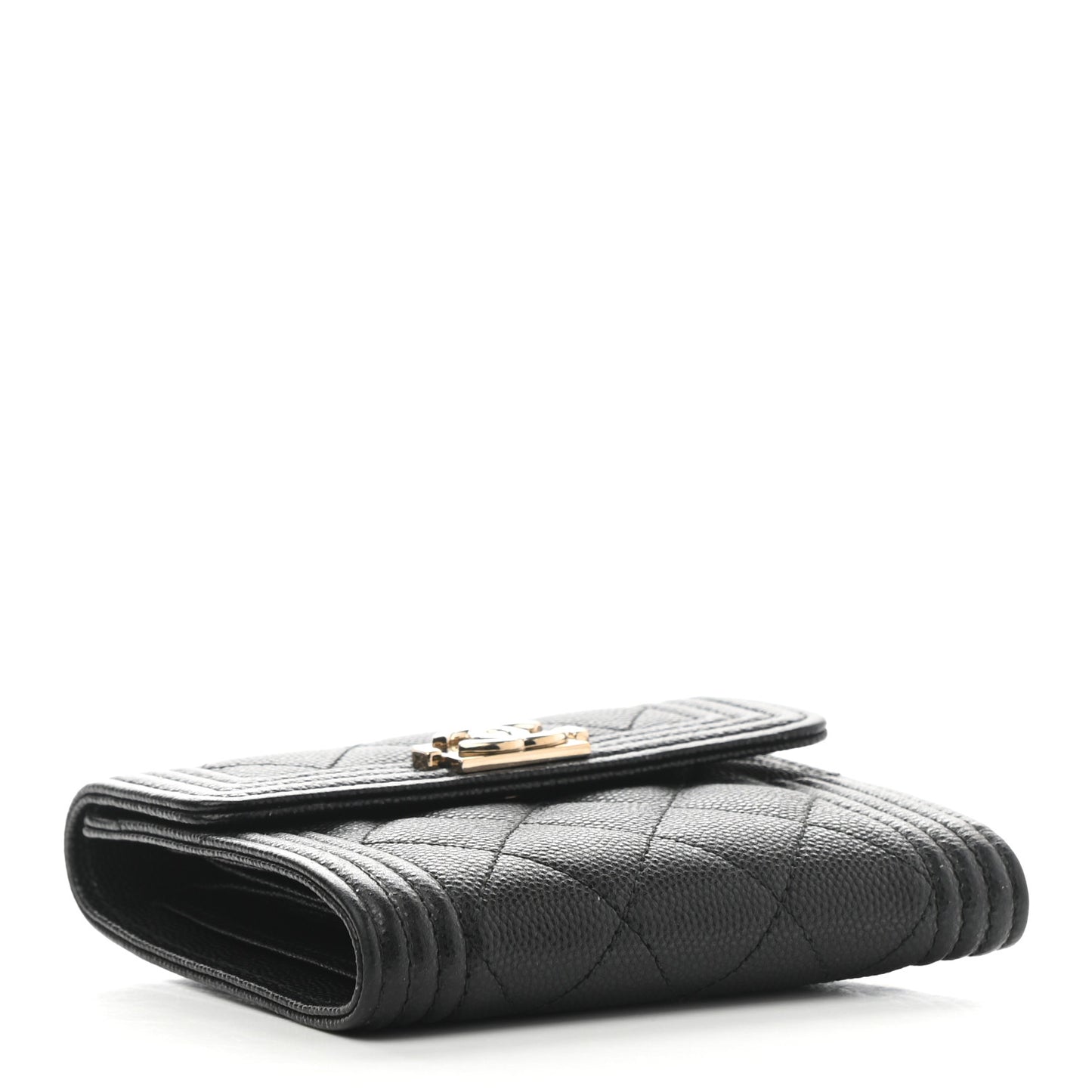 Caviar Quilted Compact Boy Wallet Black