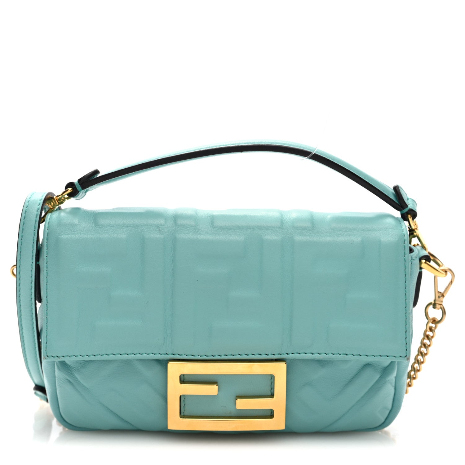 Fendi Nappa FF 1974 Embossed Mini Baguette Menta 1 of 9