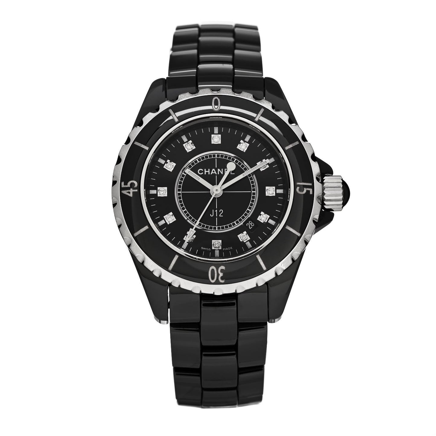 Stainless Steel Ceramic Diamond 33mm J12 Quartz Watch Black