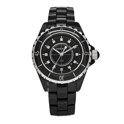 Chanel Stainless Steel Ceramic Diamond 33mm J12 Quartz Watch Black 1 of 5