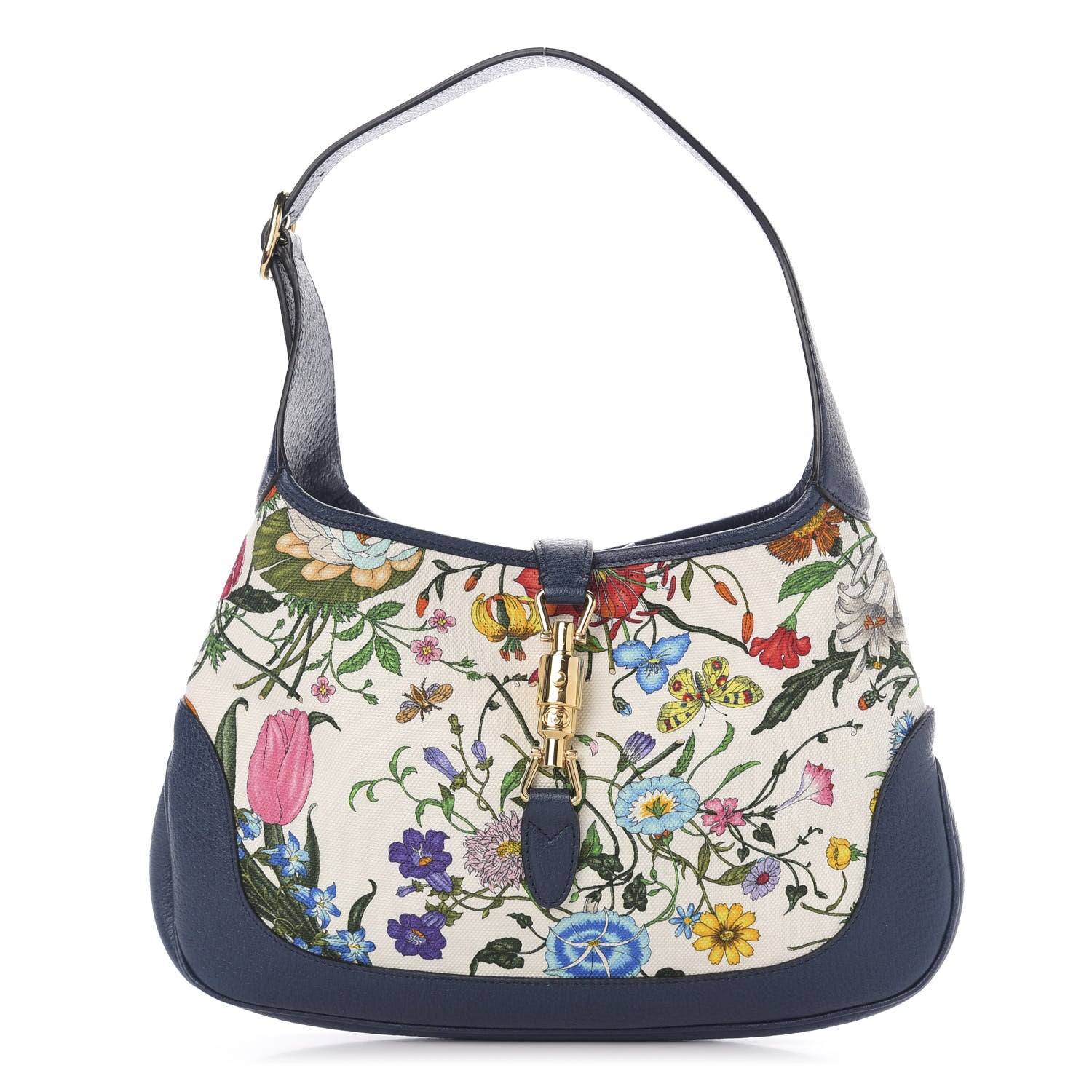 Gucci Canvas Flora Jackie O Hobo Blue Agata 1 of 9