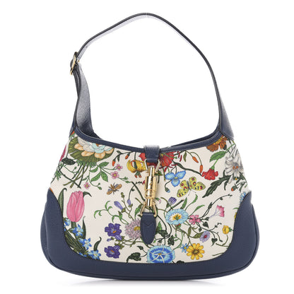 Gucci Canvas Flora Jackie O Hobo Blue Agata 1 of 9