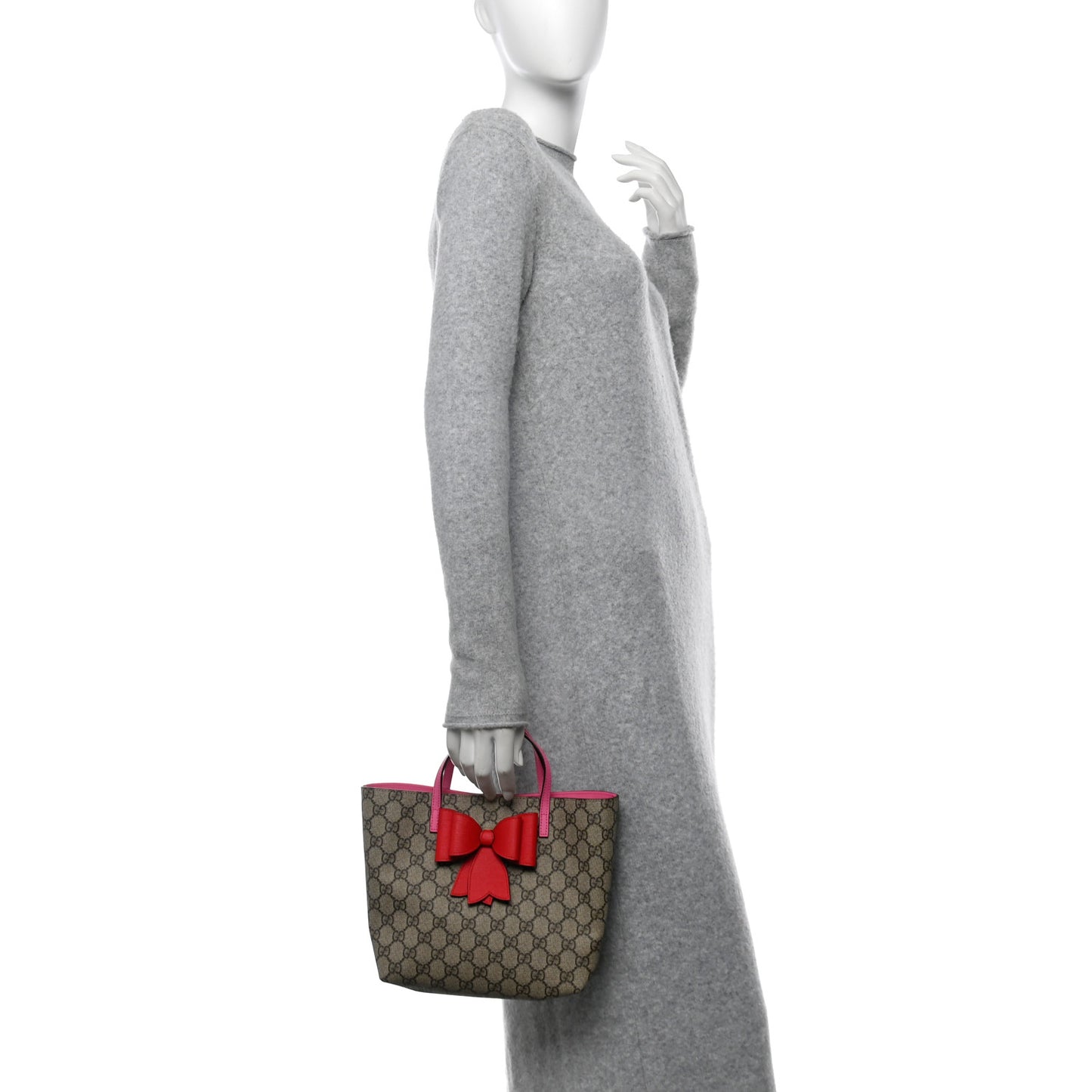 GG Supreme Monogram Bow Childrens Tote Red Pink